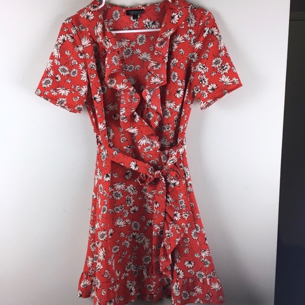 Topshop Red Floral Wrap Dress